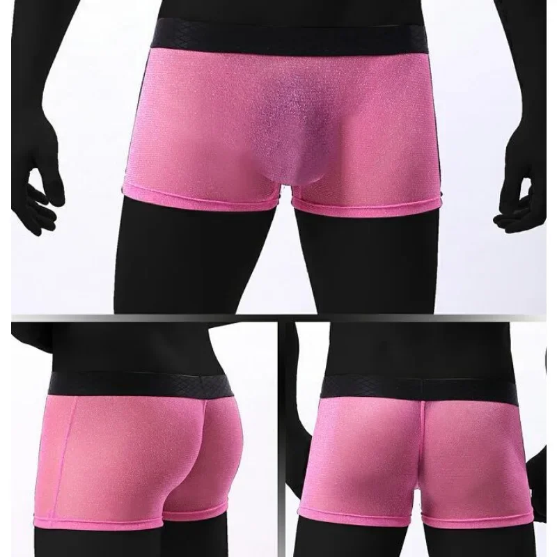 

New Mens U Pouch Boxers Shorts Perspective Elastic Underwear Fashion Pink Male Lingerie Low-Rise Panties Briefs Smooth Nightwear