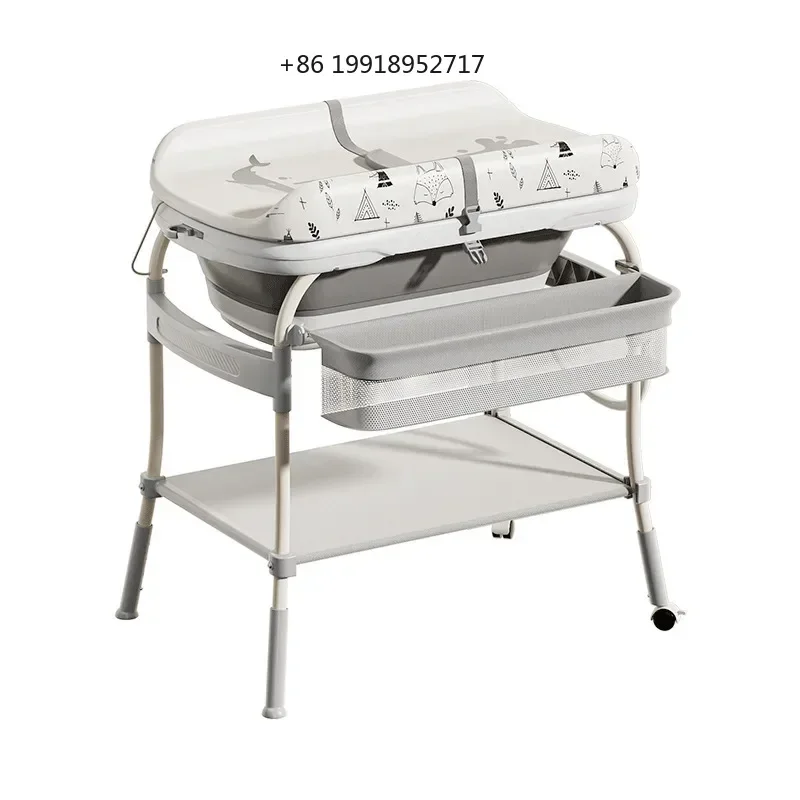 2-in-1 Baby Changing Table with Bathtub Foldable Infant Diaper Station Portable with Storage Tray Anti-rollover Design
