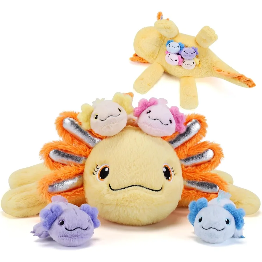

5 Pieces Axolotl Stuffed Animals with Babies Inside Belly Yellow Plush Toys for Age 3-8 Gift Ideal for Christmas Valentine's Bi