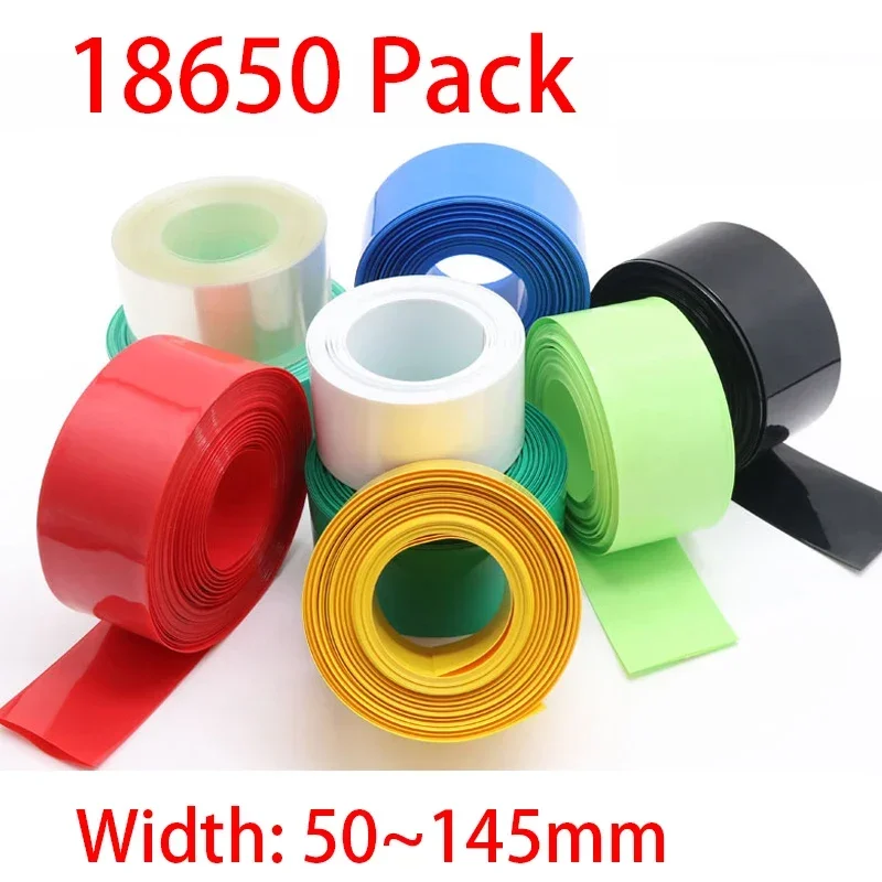 1m Width 50 ~ 145mm 18650 Lithium Battery Heat Shrink Tube Li-ion Wrap Cover Skin PVC Shrinkable Film Sleeves Insulation Sheath