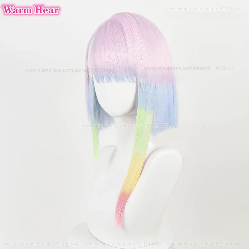 High Quality Anime 45cm Lucy Cosplay Wig Anime Cosplay Multicolor Gradient Wig Hair Heat Resistant Lucy Rebecca Wigs Wig Cap image 5