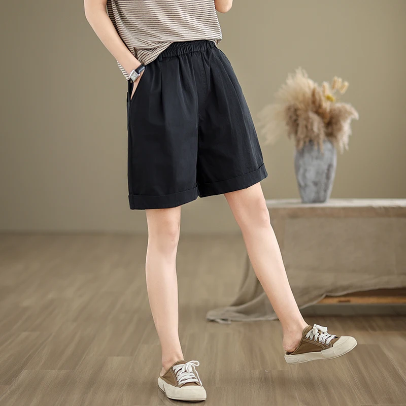 Summer New Sle Korean Waed Cotton orts Women Elastic Waist Simple Faion Five-Quarter Casual Pants Versatile