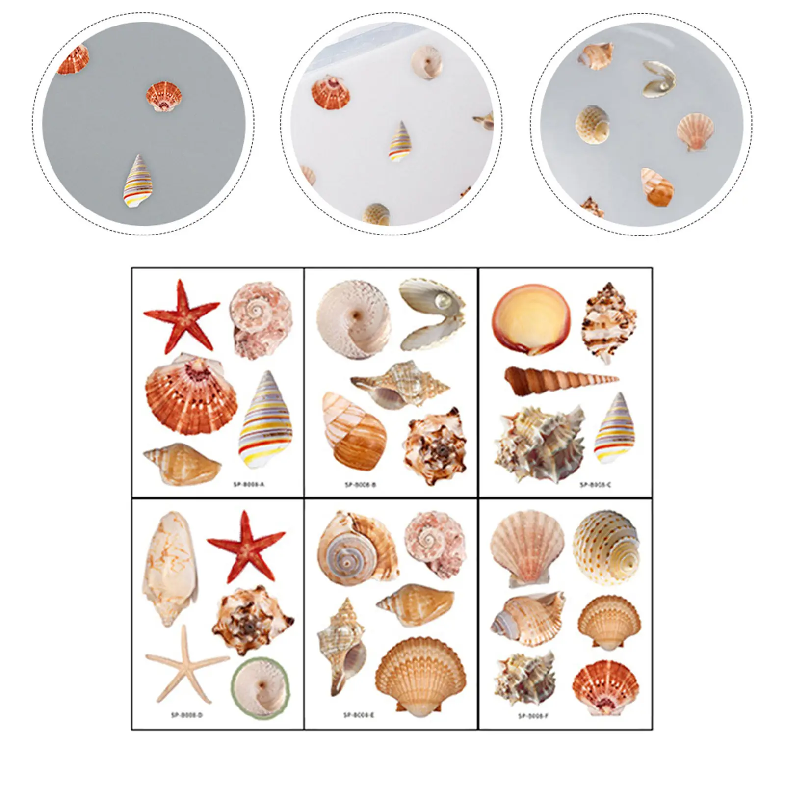 6Sheets Shell Theme Non-Slip Bathtub Stickers Self-Adhesive Bathroom Floor Decals for Kids Safety Bath Treads Slip Prevention
