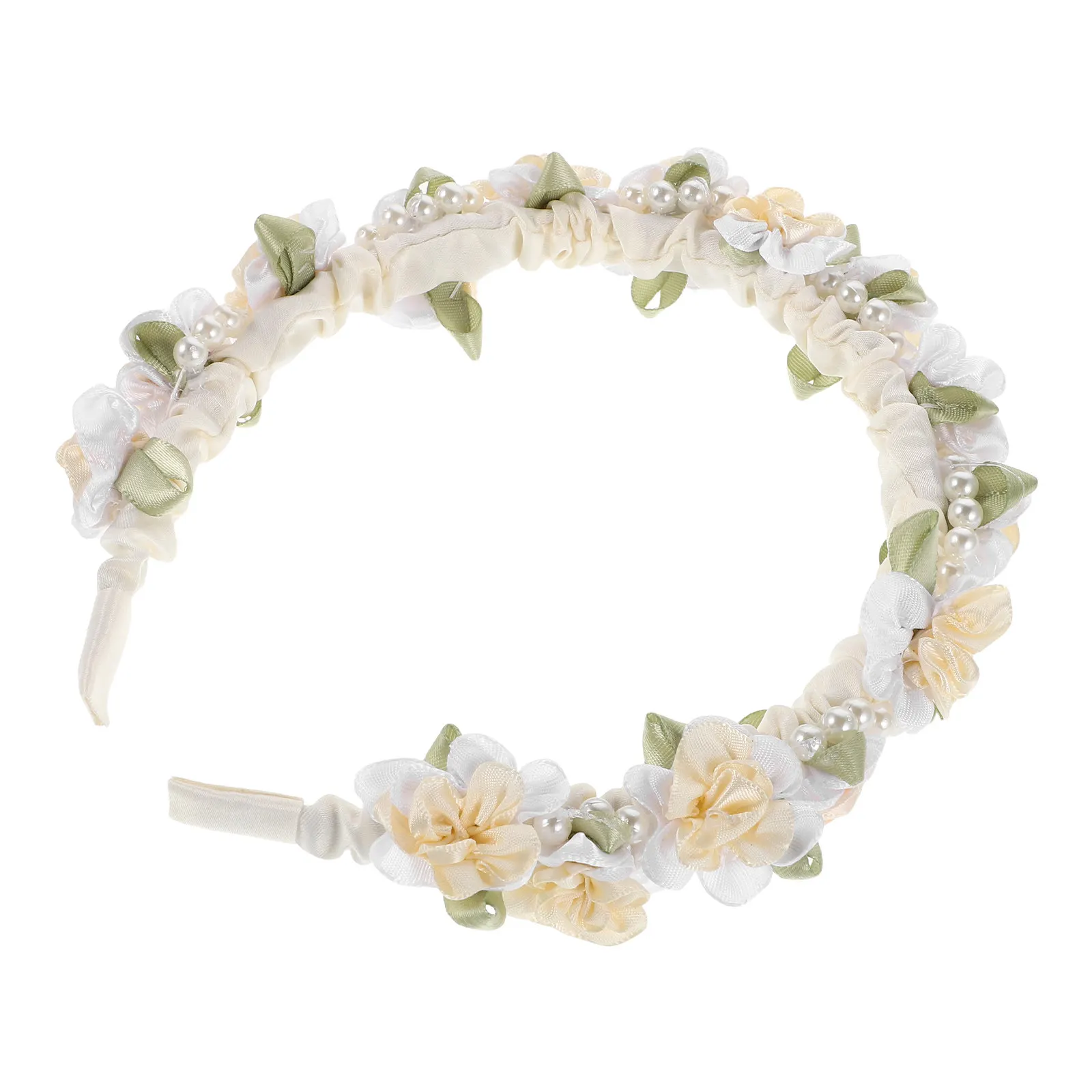 Pearl Flower Headband Bridal Hair Accessory Wedding Headpiece For Women Floral Crown Bridesmaid Hairband Simulated Wreath