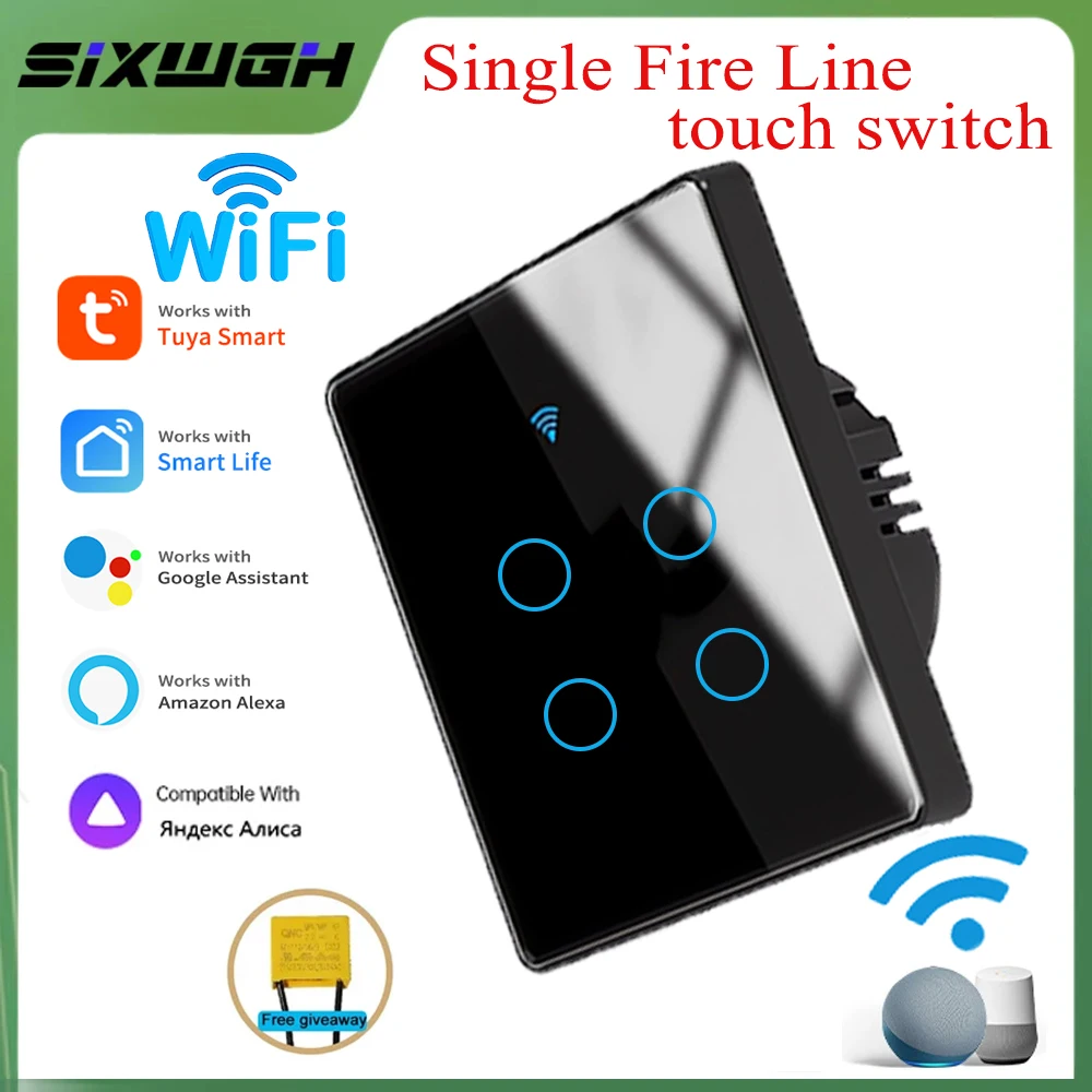 

Умный переключатель Tuya Wi-Fi без установки нейтрального провода, 1/2/3/4 клавиши, дизайн ЕС, совместимый с голосовым управлением Alexa/Google