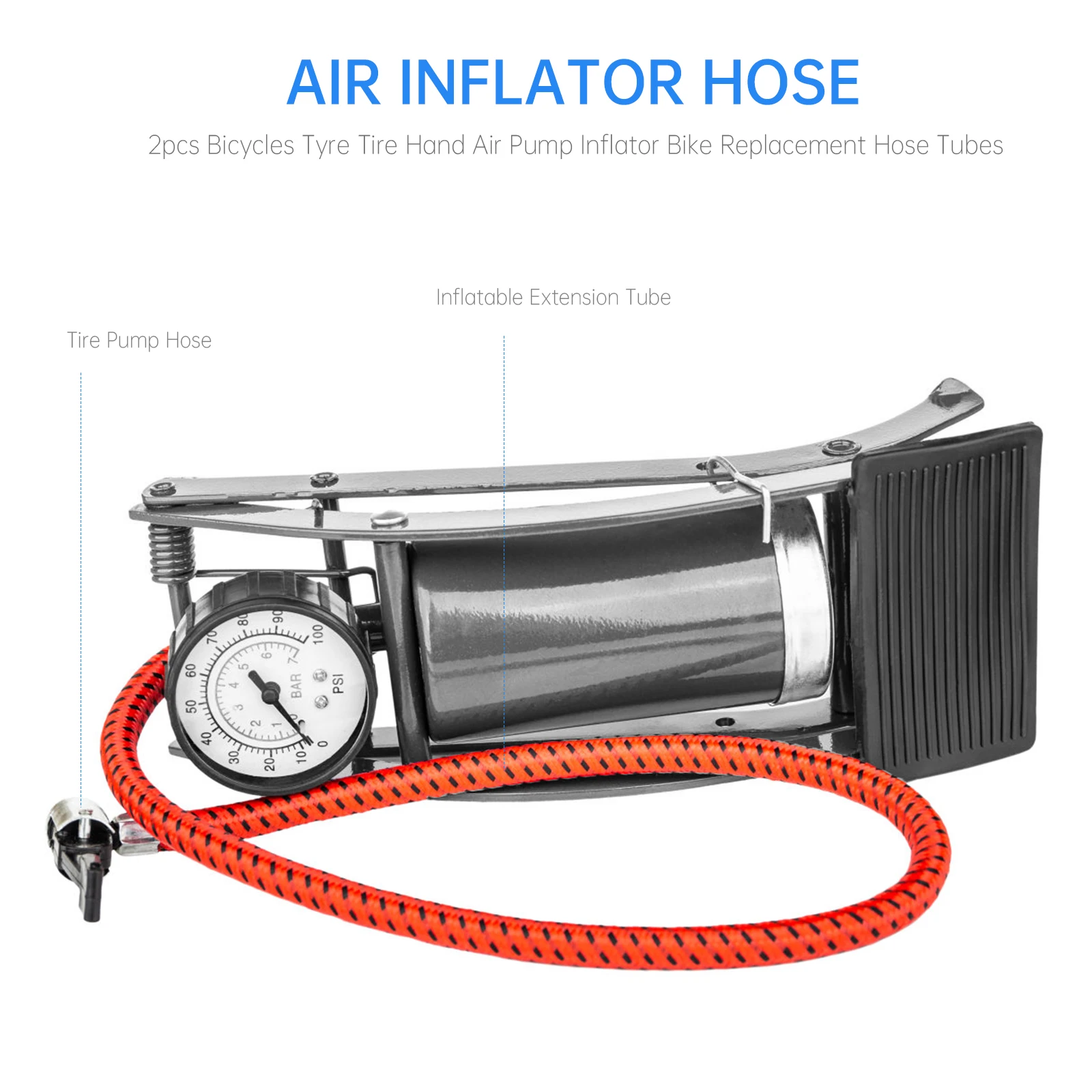 

2Pcs Bike Pump Extension Tube Durable Alloy Portable Inflator For Tires Basketball Football Long Length Universal Vehicles