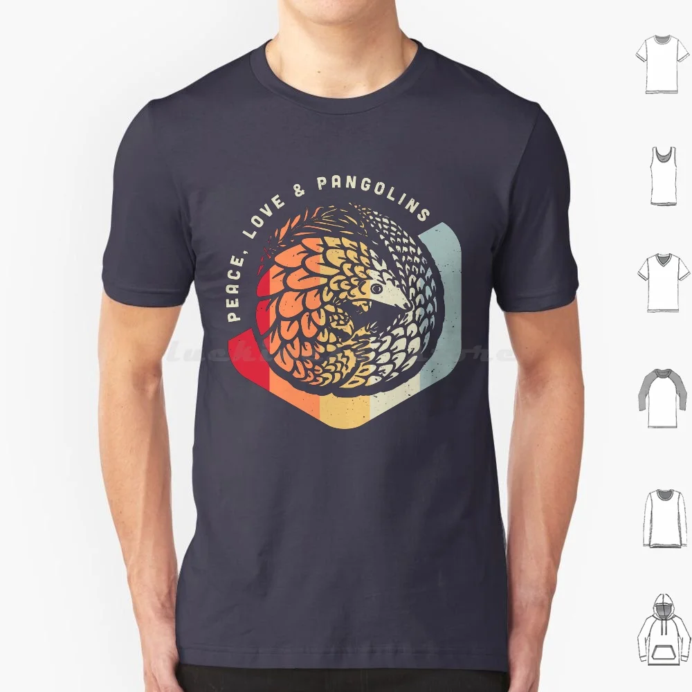 

Peace , Love & Pangolins-Vintage Geometric Design T Shirt Big Size 100% Cotton Mammal Love Pangolins Save Mammals Protecting