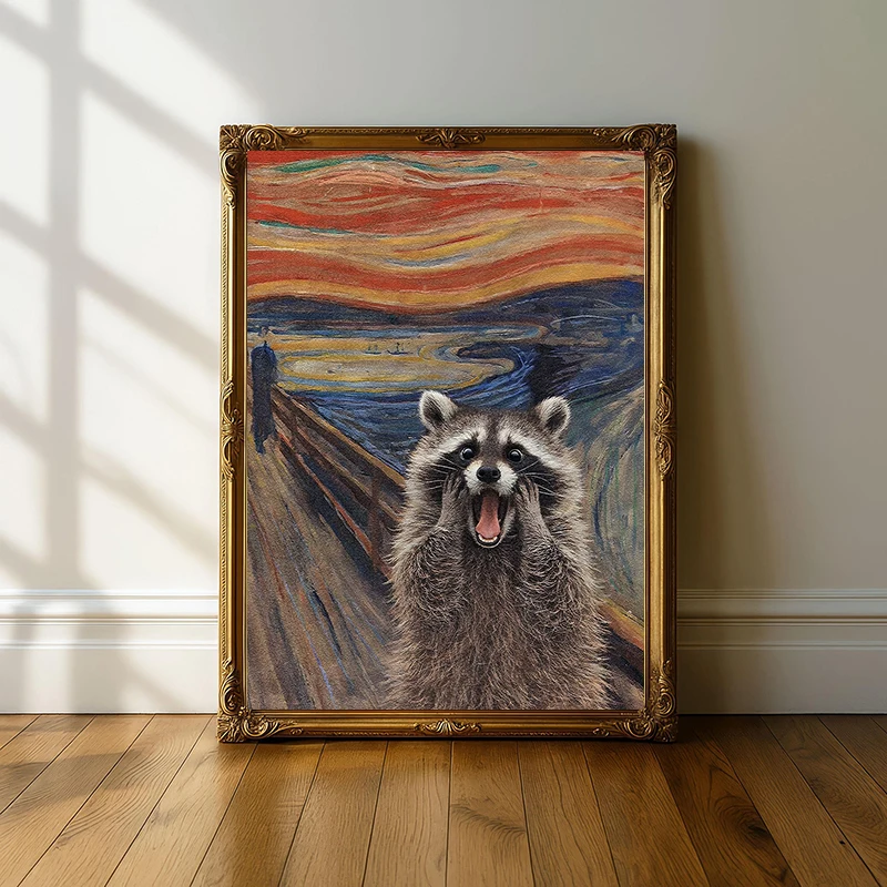 The S-Scream Poster Funny Duck Raccoon Sloth  Animal Canvas Painting HD Printing Modern Wall Art Picture Living Room Room Decor