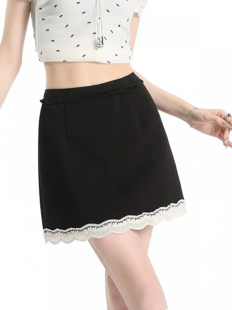 

Korean Summer Black Grey Patchwork Lace High Waist Elegant Mini Skirt Women Sexy Club Holiday Short Skirt Ladies Fashion Popular
