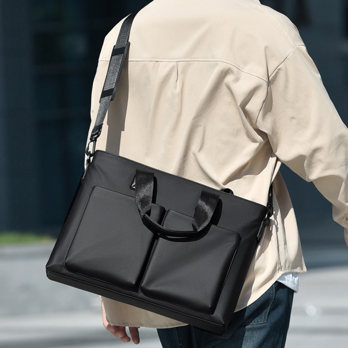Business Briefcase for Men with Water Cup Holder, Custom Logo, Lawyer's Foreign Trade Handbag, Document Bag, Designer Measuring Bag, Lightweight Laptop Bag, Handbag