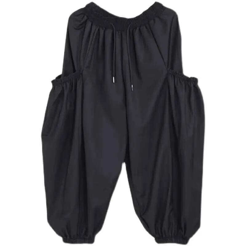 

Повседневные брюки, мужские свободные укороченные черные брюки Harlan Pocket Street Wear, мужские темные брюки-кюлоты в стиле Ямамото