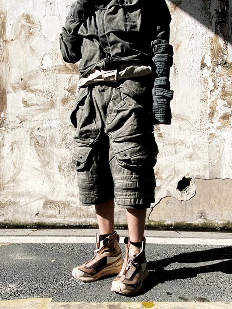 Avant-Garde Style Wasteland Techwear Heavy Work To Do Old Pleated three-dimensional Bag Seven Division Of Trouser Men