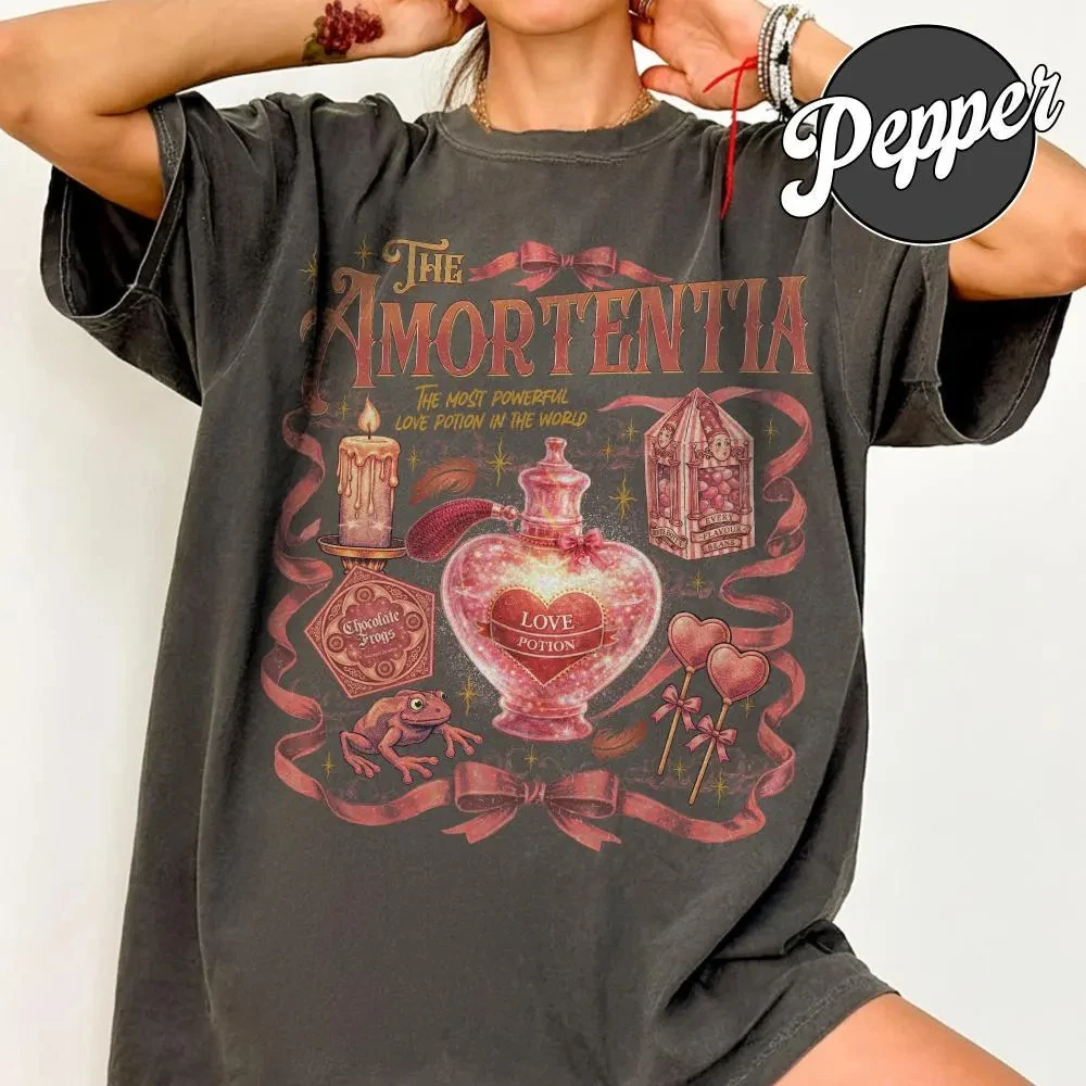 Amortentia Love Potion Comfort Colors Shirt Bookish Valentine Crewneck Summer Men's and Women's Loose and Breathable T-shirt Top