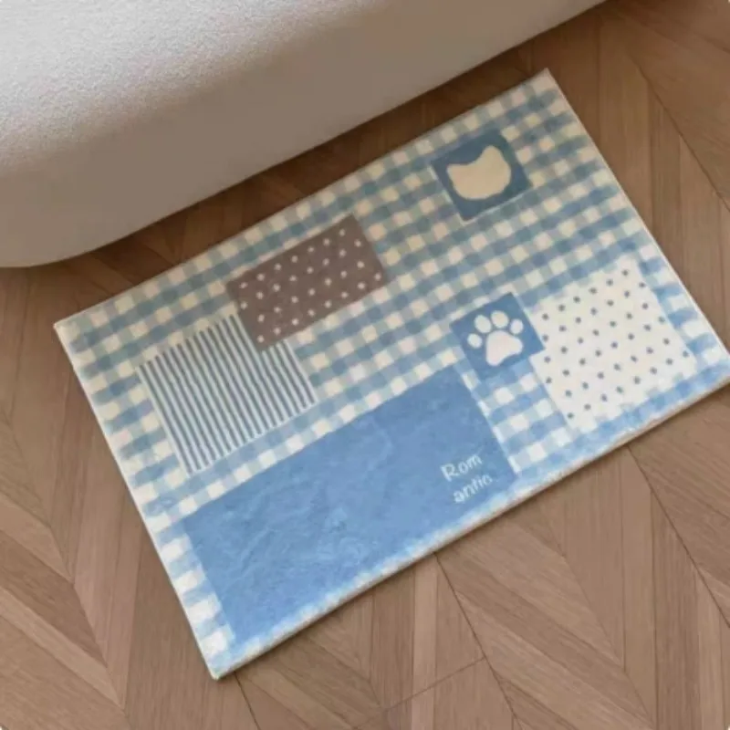 

VIKAMA синий лоскутный напольный коврик в клетку для милой спальни, ковер из искусственного кашемира для гостиной, одеяло для журнального столика