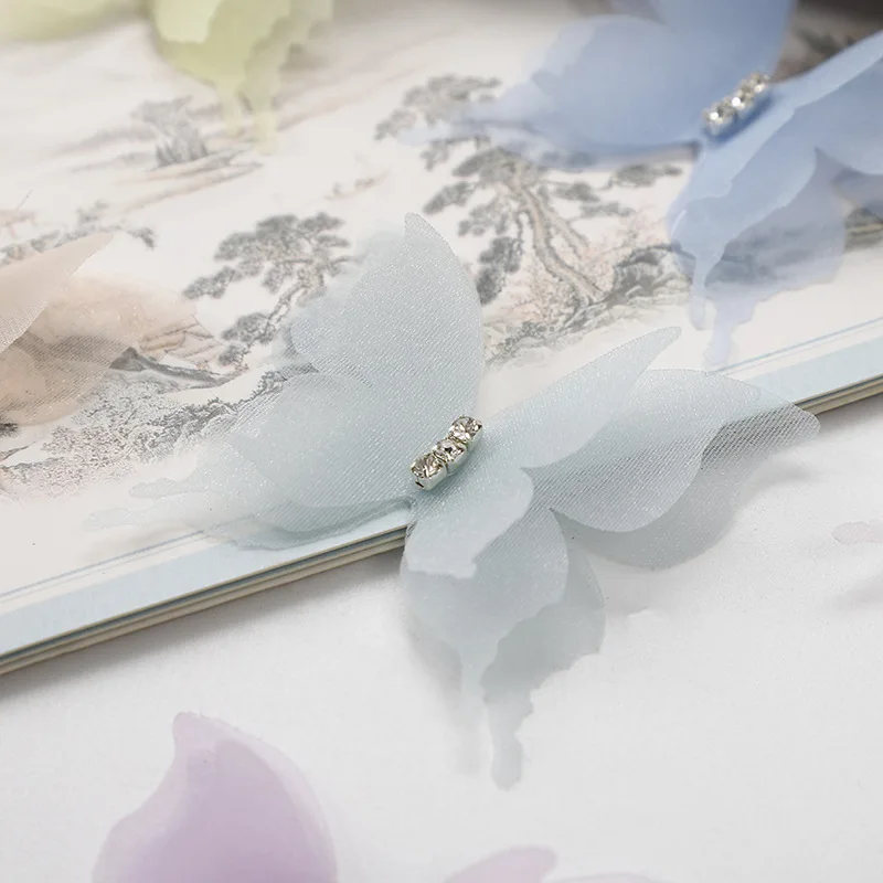 10pcs Gradient Color Organza Fabric Butterfly Appliques 3D 5CM Chiffon Butterfly Dreamy Translucent DIY Sewing Craft Decoration