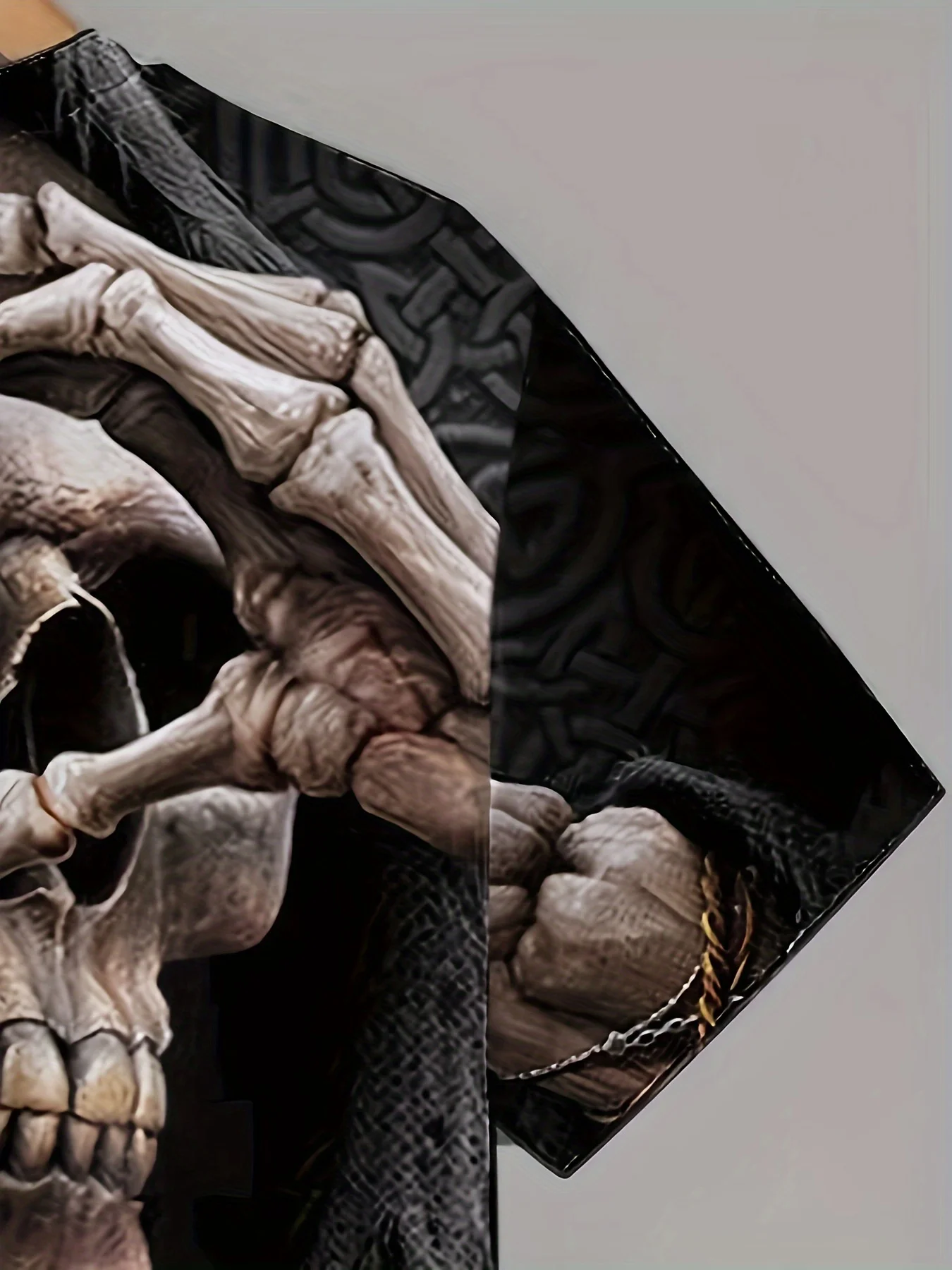 Camiseta عادية الفقرة hombre ، camisa gotica con estampado de manecillas de cuore y calavera ، camisseta negra de manga #5