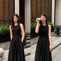 New Vintage Holiday Style Black Midi Dress Dresses for Women Clothing O Neck Office Lady Casual Pockets Women's Clothing