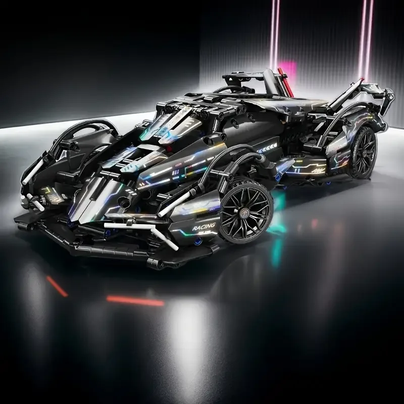 1263피스 패셔너블하고 멋진 블랙 앤 골드 슈퍼카 블록 세트, 고품질 ABS 플라스틱 DIY 조립 장난감 자동차