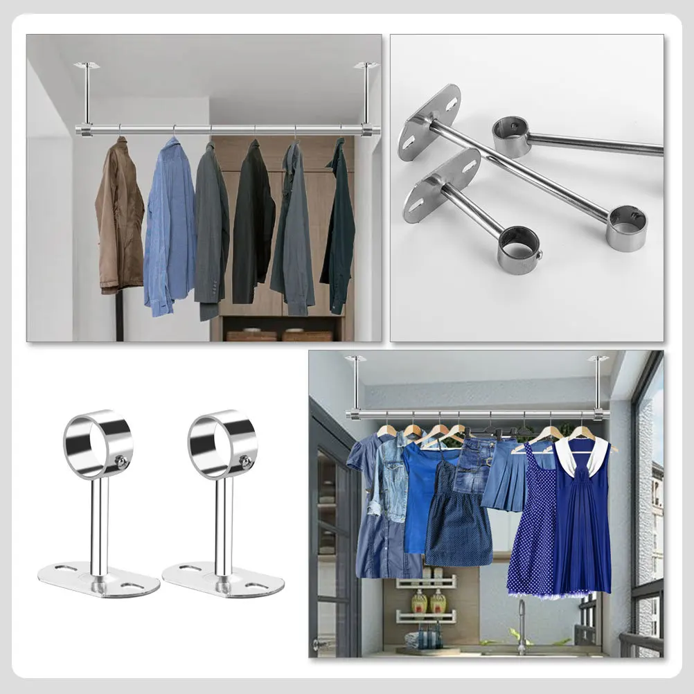 

2pcs Stainless Steel Laundry Drying Rack Mount Bracket For Closet Rod Holder Flange Bracket Household Bathroom Balcony Hardware