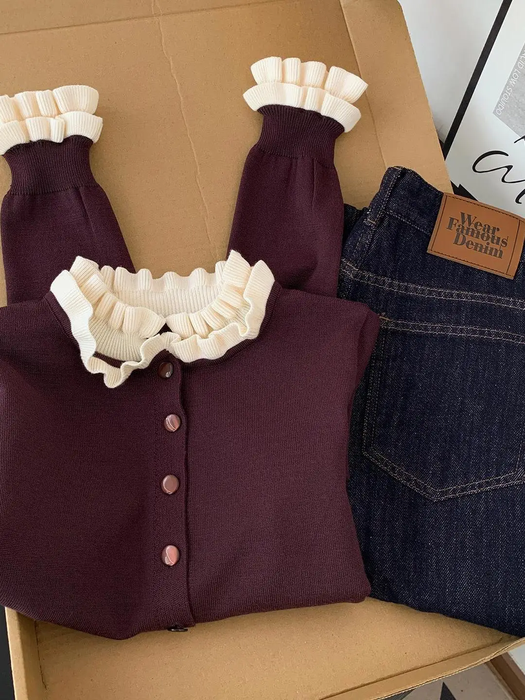 

Retro Sle Women's Knitted Sweater with Lace Design Slim Fit Folded Hem Open Cardigan Top for Autumn Winter Faionable