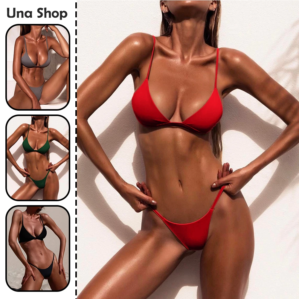 Una-Shop 조절 가능한 스트랩이있는 여성용 섹시한 비키니 세트 단색 수영복 여름 해변 수영 풀 파티 비키니 비치웨어