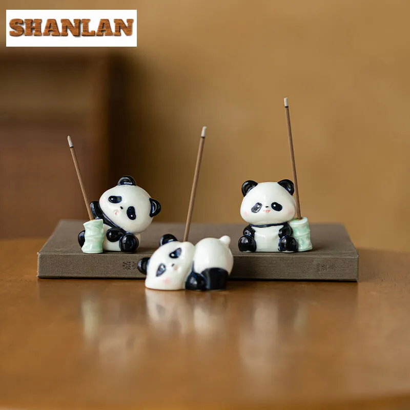 Creative Little Panda Ceramic Incense Burner Chinese Simple Incense Holder Antique Incense Stick Holder Smell Distributor Craft