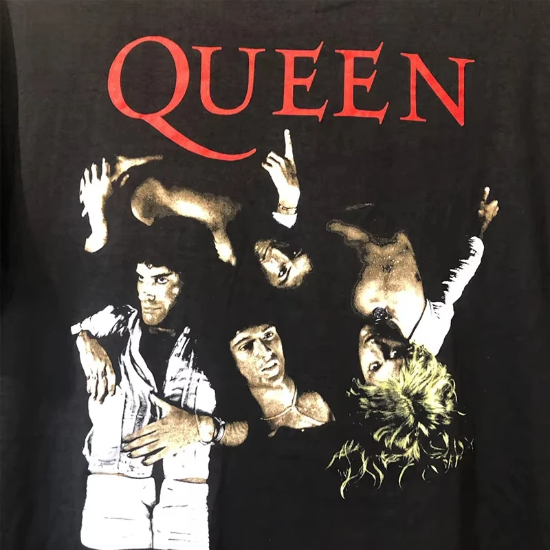 2025 New QUEEN Queen Band like rock vintage vintage short sleeve street heavy cotton men and women hip hop print T-shirt trend