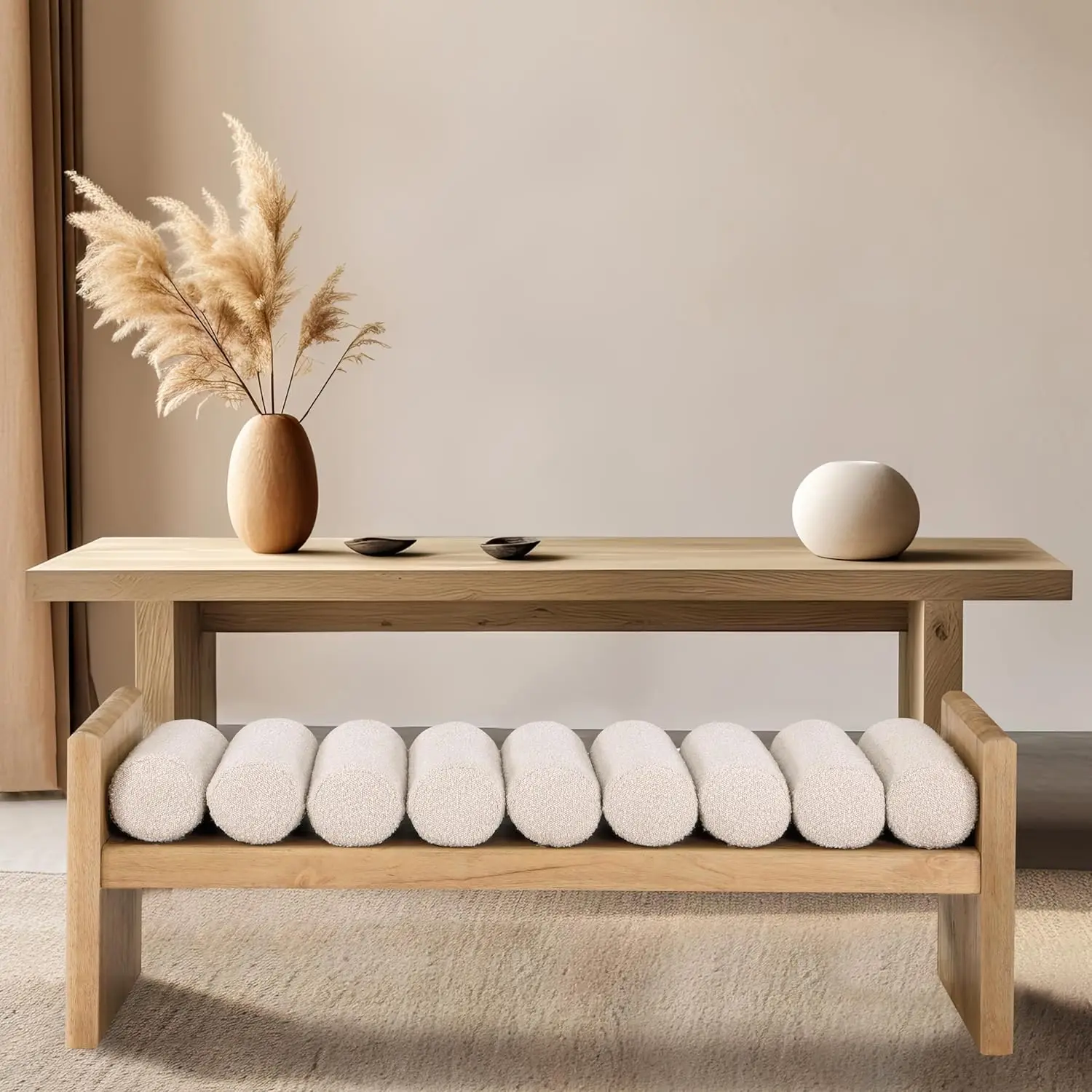 179Cream Waverly Collection Modern | Contemporary Bench with Solid Wood Rich Natural