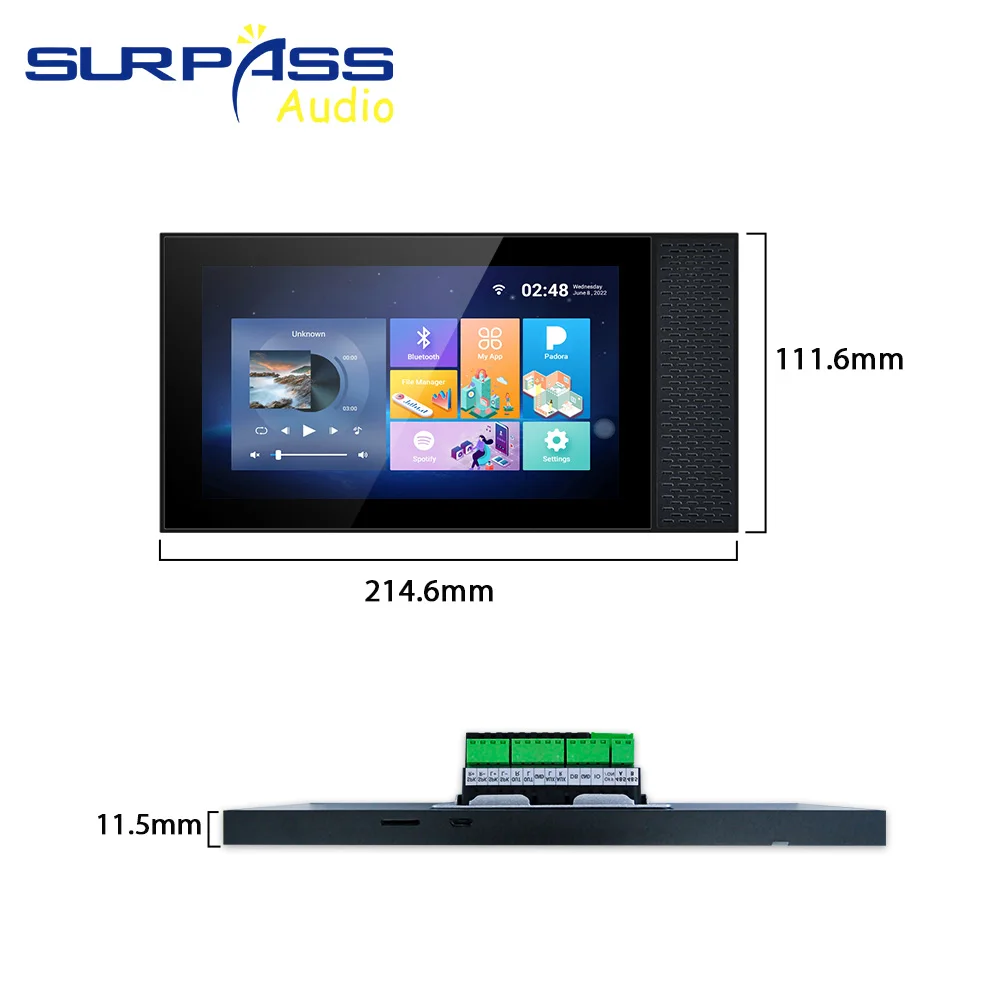 Sistema de áudio Superpass Multi Room, amplificador de parede com 4 alto-falantes ativos Blue-Tooth para Home Theater, Tuya WiFi, 7"