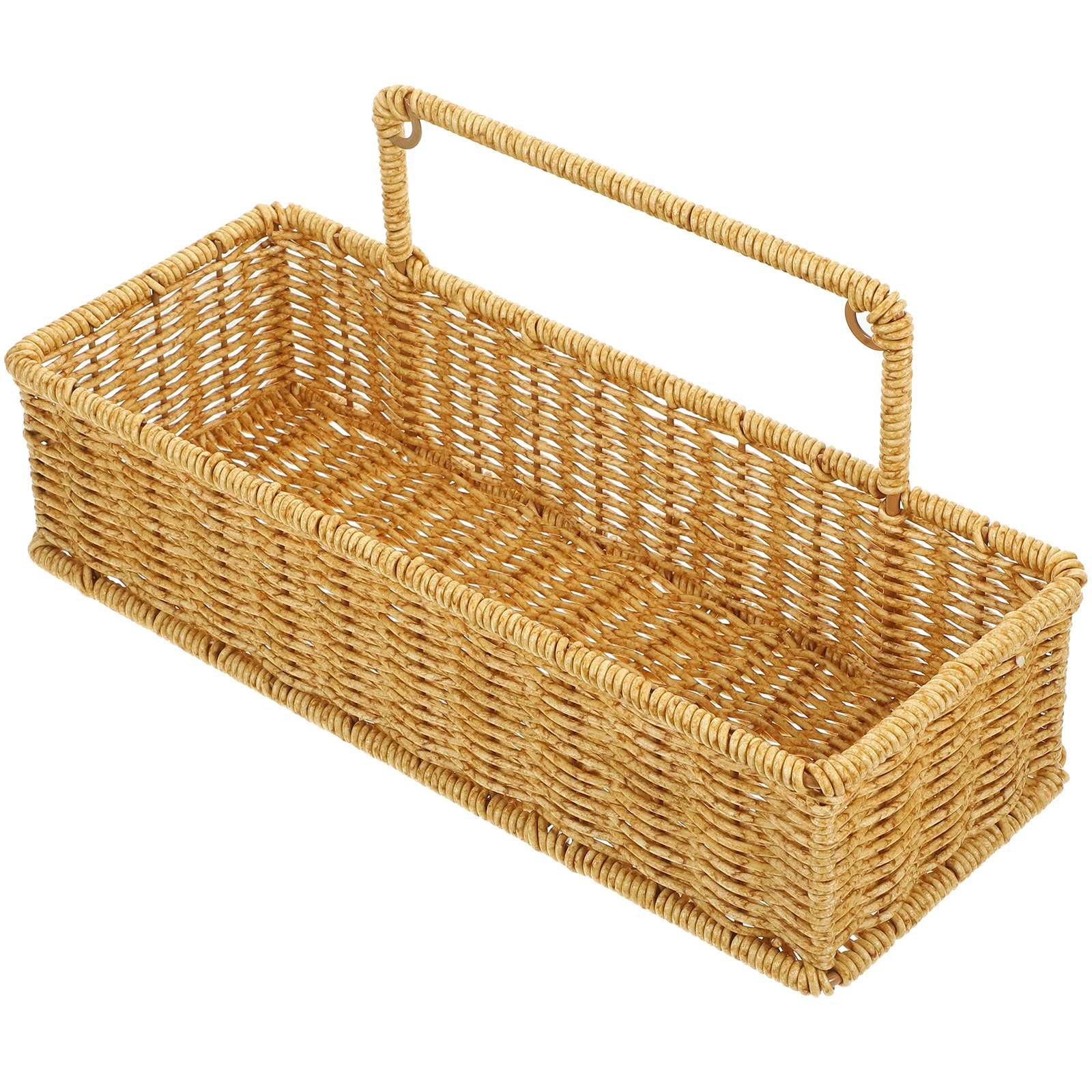

Desktop Storage Basket Imitation Rattan Woven Organizer for Bathroom Kitchen Toiletry Cosmetics Sundries Holder Adhesive Hook No