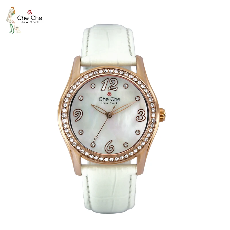 CHECHE CC010 Watch Women Leather Strap Small Dial Cute Sweet Skinny Super Fairy Fashion Temperament Stone Shell reloj mujer