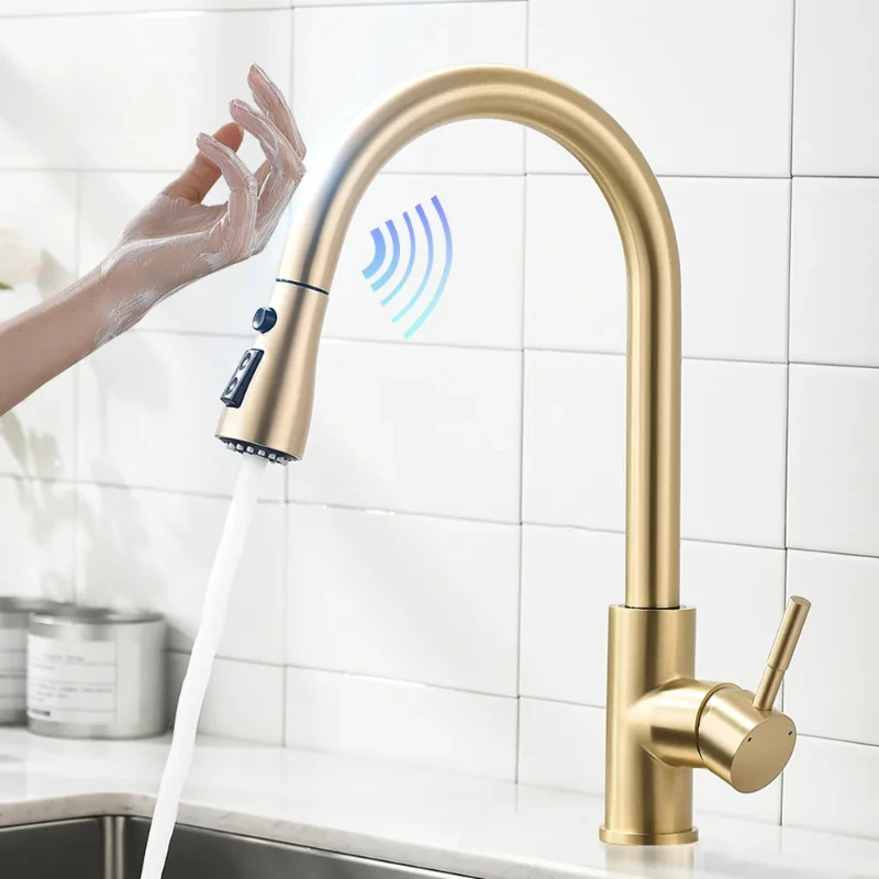 Solid Brass Bathroom Faucet Touch Sensor Smart Bathroom Taps Hot Cold Basin Mixer Water Faucet Brass Single Hole Basin