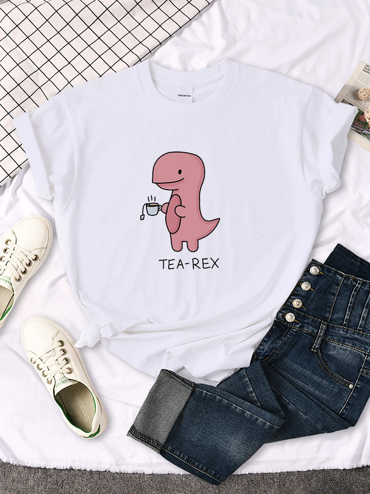 Lady T-Shirt Cute Pink Tea-Rex Print T Shirts Female O-Neck Loose Oversize Shirt Harajuku All-Match Kawaii Animal Women Clothes