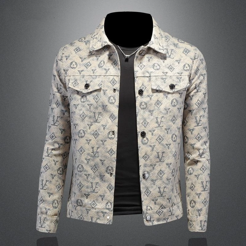 

Men's Autumn Casual Jacket Loose Fit Single Breasted Turn-Down Collar Coat Flower Wash Stylish Luxury American Style Fashion