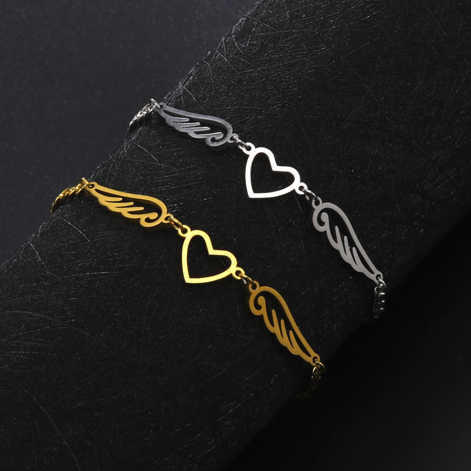COOLTIME Herz Engelsflügel Armbänder für Frauen Edelstahl Goldene Farbe Hand Fußkette Charm Schmuck Geschenk – Detail 7
