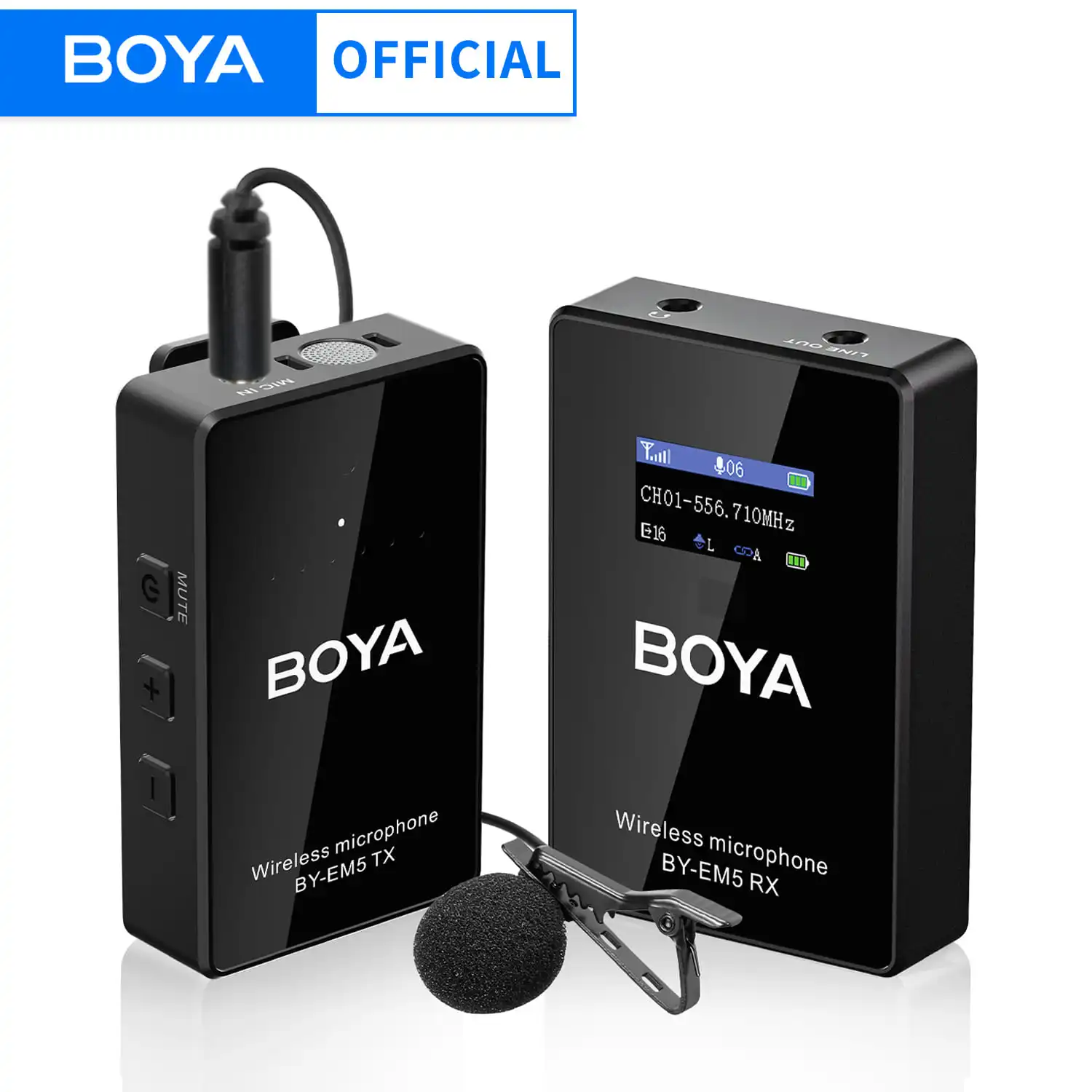 

BOYA BY-EM5-K1 UHF Professional Wireless Lapel Lavalier Microphone for PC Camera Smartphone Vlogging YouTube Streaming Interview