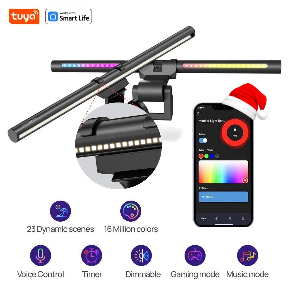 Tuya Smart RGB Monitor Light Bar/desk lamp: LED Dual Light Source, Tuya APP,Anti-Glare Lamp, Touch Control, Home Office PC,Alexa