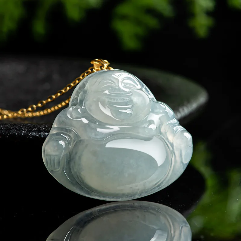 Natural Myanmar Jadeite Buddha Gong Maitreya Pendant 18K Gold Necklace Ice Jade Charms Jewelry Wholesale For Women Drop Shipping