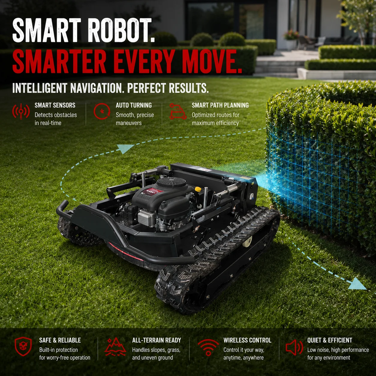 Smart Grass Cutting Robot with Autonomous GPS Navigation for Private Villa Garden and Precision Landscape Mowing