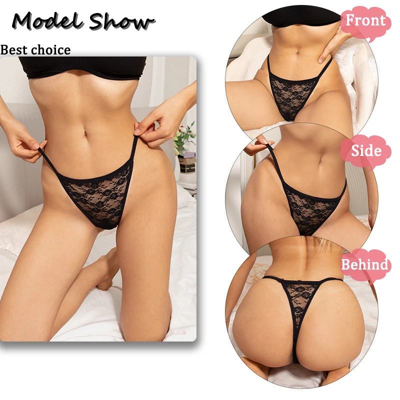 5Pcs Sexy Women\'s G-String Lace Panties Floral Lingerie Woman Panties Sexy Thong Underwear Female Pantys Perspective Intimates ﻿