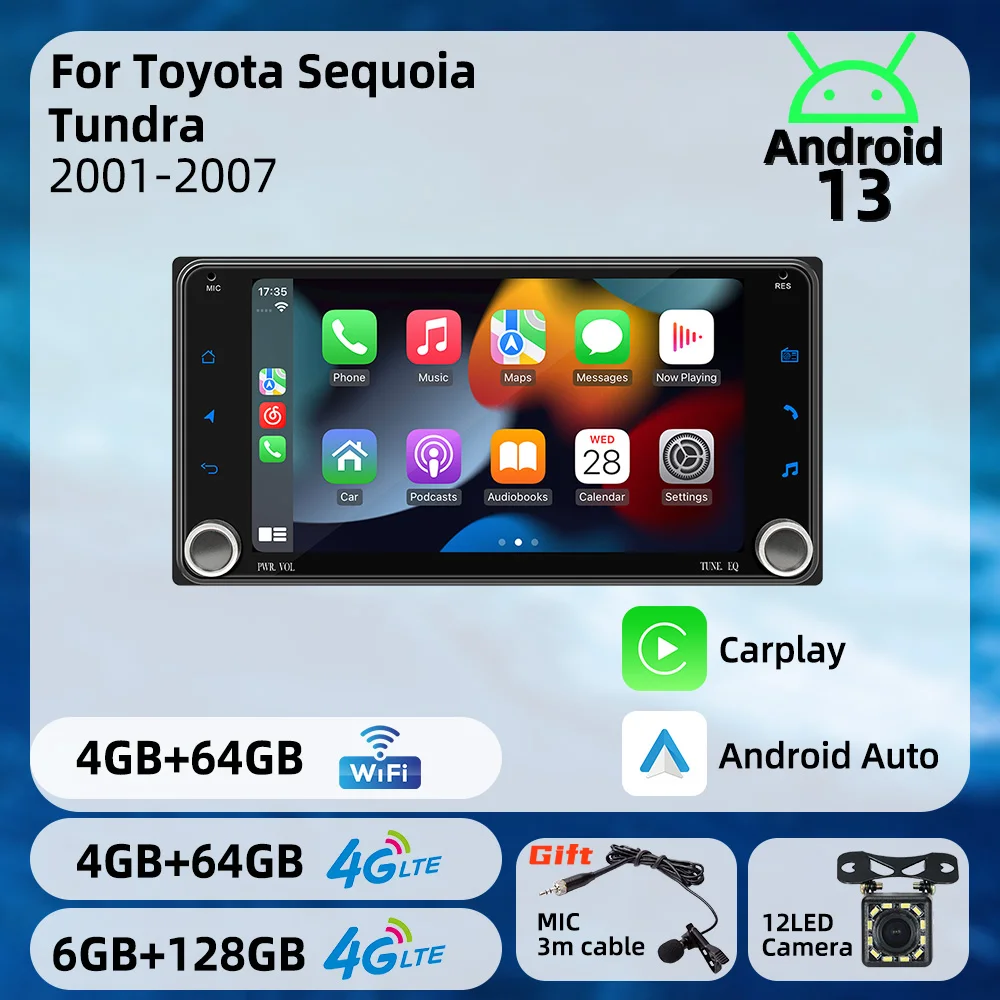 2 Din Head Unit Radio for Toyota Sequoia Tundra 2001-2007 Wireless Carplay Android Auto Android Car Multimedia 7