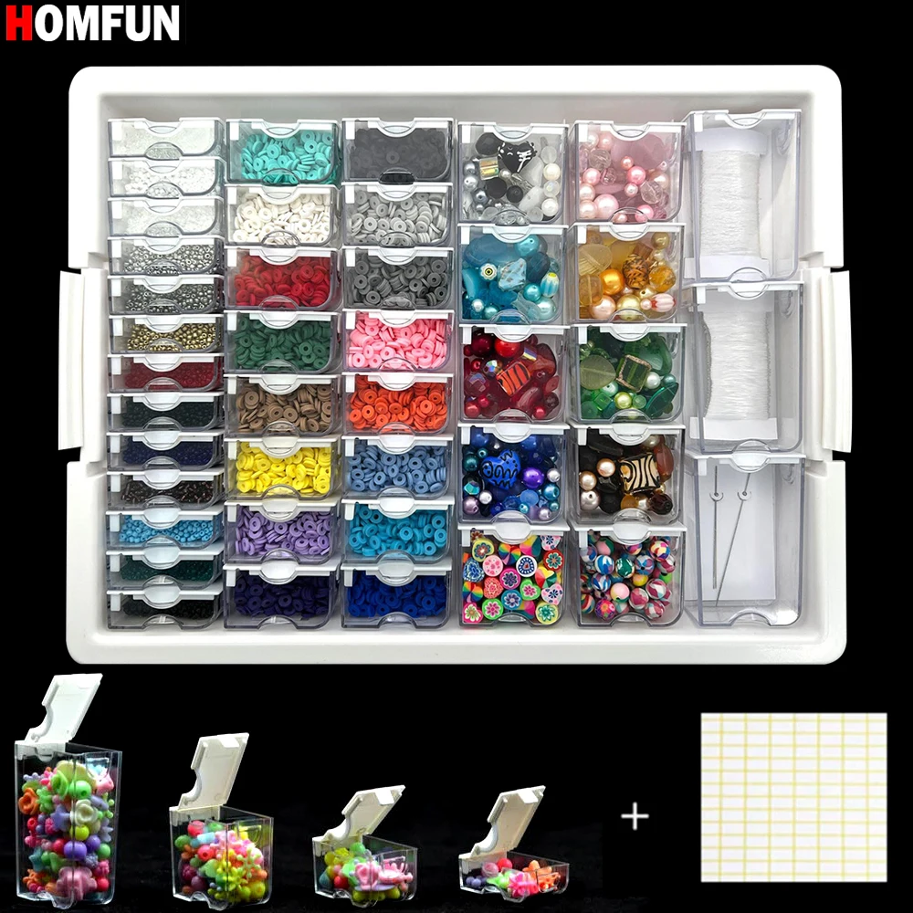 HOMFUN-caja de almacenamiento transparente para bordado de diamantes, contenedores para herramientas de mosaico, accesorios de joyería a cuadros