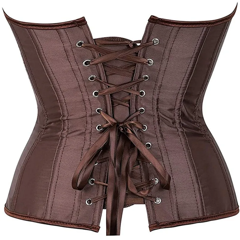 

Satin Lace Up Corset Waist Trainer Shapewear for Women Slimming Body Shaper with Boning