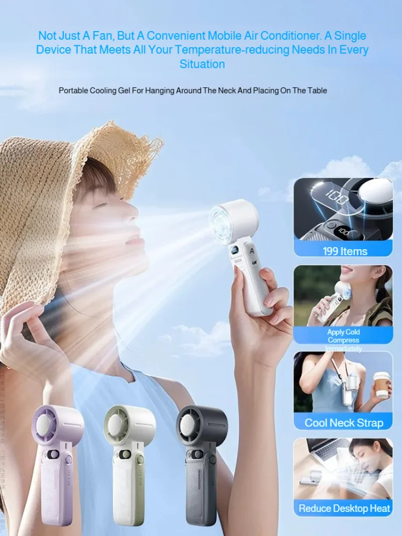Handheld small fan with long battery life, cooling and ice pack high-speed small electric fan rechargeable small air conditioner
