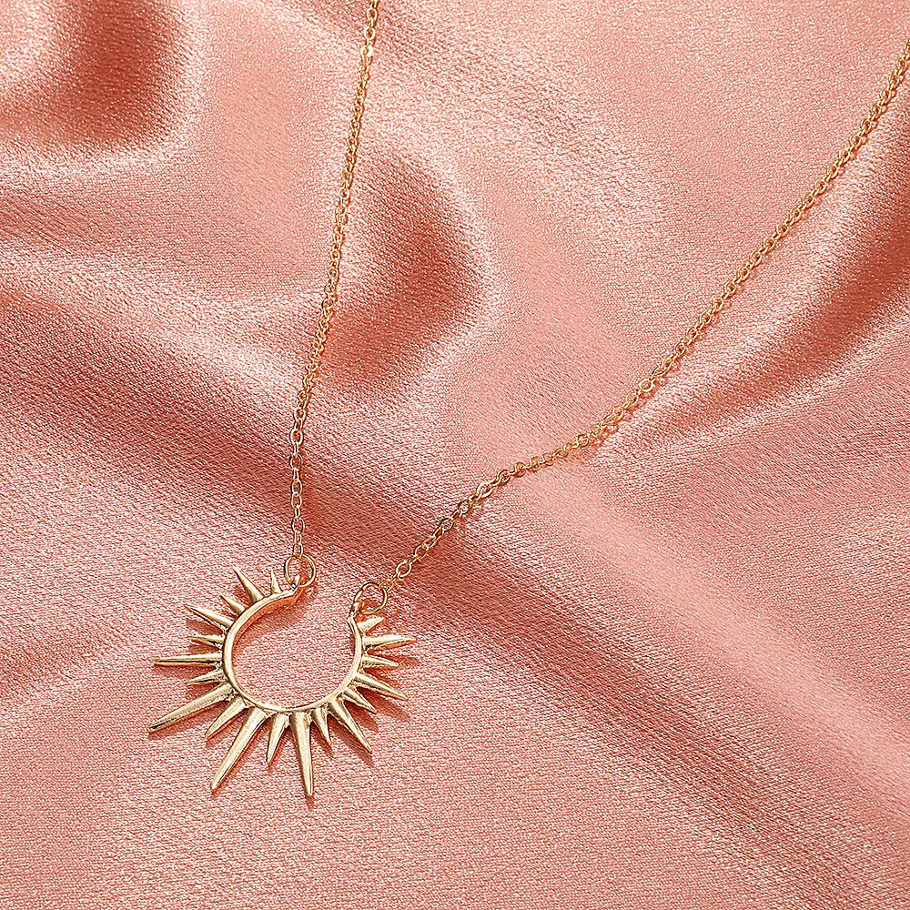 2022 Trendy Korean Gold Color Hollow Out Geometric Sun Pendant Necklace  for Women Vintage  Party  Jewelry Gifts