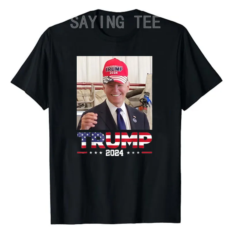 

Joe Biden Wearing A Trump Hat T-Shirt Humor Funny Trump Supporter Fans Tops Novelty Gift Trump 2024 Election Campaign Saying Tee