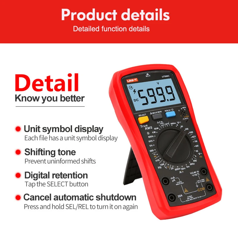 UNI-T UNI T Digital Multimeter True RMS UT890C UT890D+ Manual Range AC DC Frequency Capacitance Temperature Tester Backlight