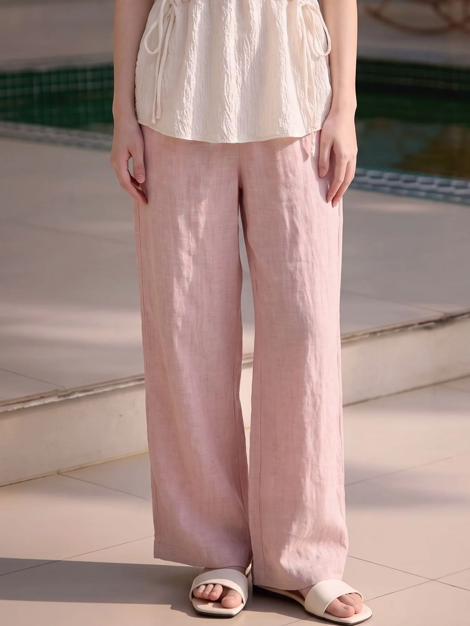 High Waist Wide Leg Pants Women's Summer Commute Loose Knot Casual Comfortable Loose Versatile Lazy Style Linen Pants