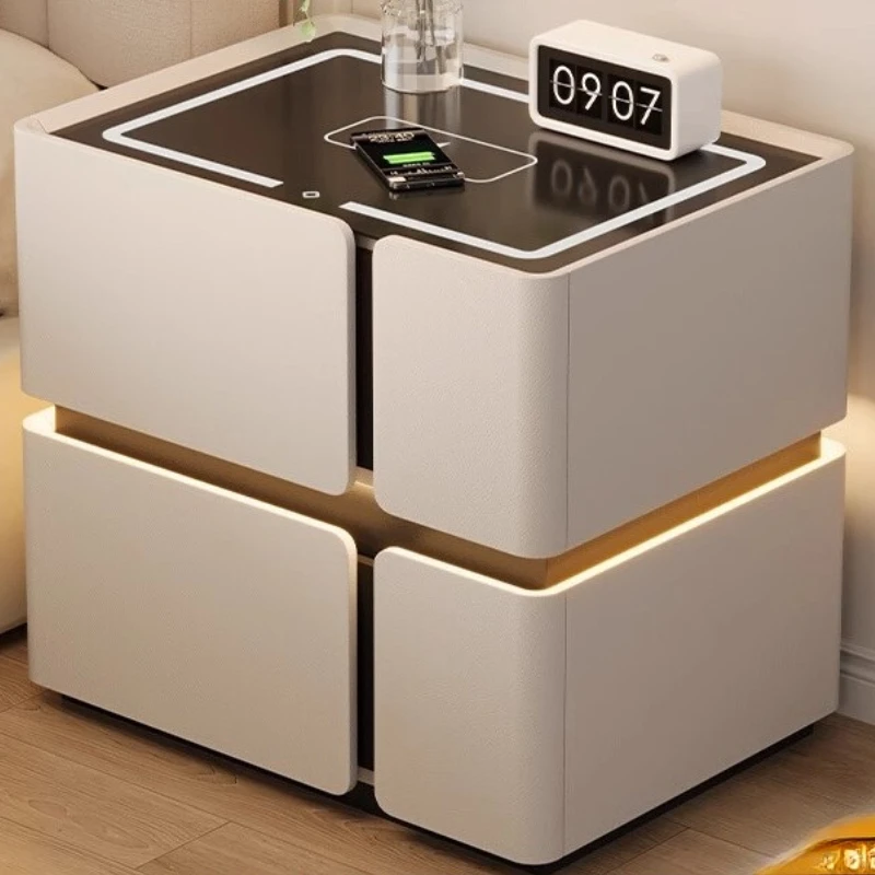 

Lights Vanity Nightstand Aesthetic European White Glass Nightstand Unique Wireless Armoires De Chambre Furniture Accessories