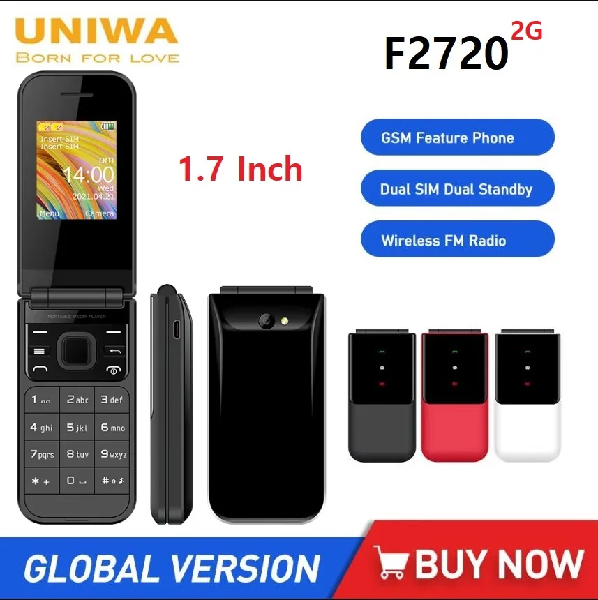 UNIWA F2720 Flip CellPhone GSM 1.7 Inch Feature Phone Dual SIM Card Unlocked Mobile Phone for Elderly 600mAh Wireless FM Radio